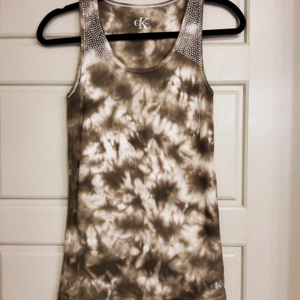 Calvin Klein Camoflauge Tank Top with Bling Stud Shoulders Medium